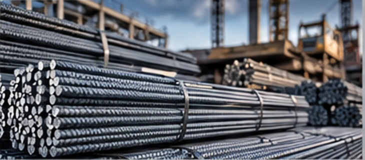 Reinforcing steel bars in an industrial steel yard